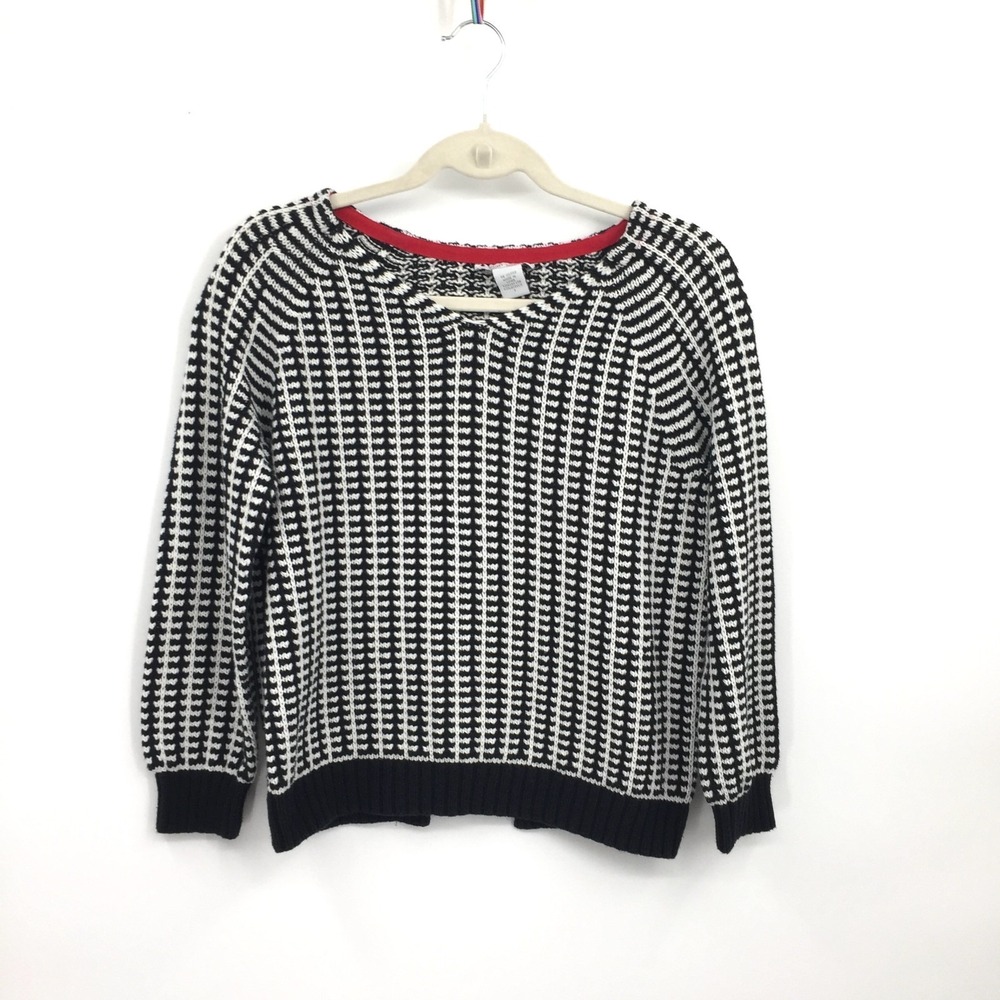 Joan Vass Black & White Knit Stripped‎ nordic knit scandi chic Patterned 1 S
